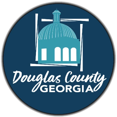 Douglas County Logo with a townhall in the image and text on it that says douglas county georgia